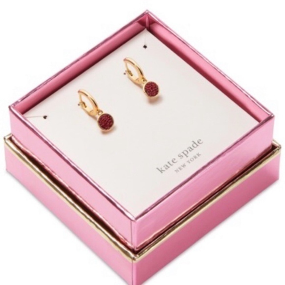 Kate Spade Red Pave Small Hoop Earrings BRAND NEW